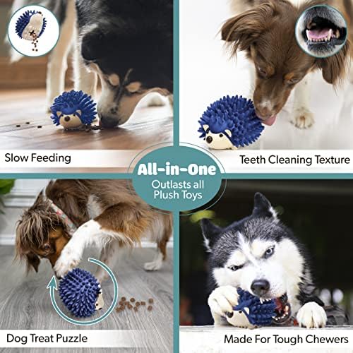 Bella Boo Pets Interactive Dog Toy for Strong Chewers - Freddy The Hedgehog Blue All-in-One Treat Ball + Food Dispensing Slow Feeder Dog IQ Puzzle + Dog Crate Toy for Medium and Large Breed Dogs