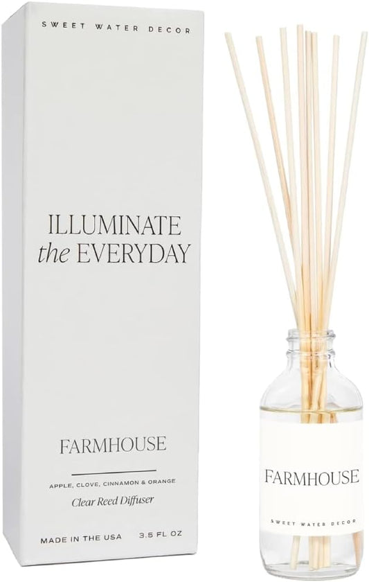 Sweet Water Decor Farmhouse Reed Diffuser Set - Apple, Orange, Pumpkin, Fall Scented Air Freshener - Scent Diffusers for Home, Long Lasting Fragrance, Made in the USA