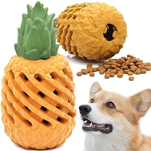 Youngever Pineapple Dog Treat Toys for Pet Teeth Cleaning, Chewing, Fetching, Tough Toy for Aggressive Chewers, Treat Food Dispensing Toys (Large 6.3 inch)