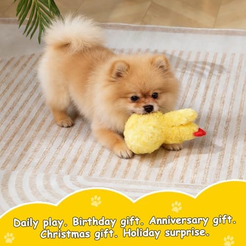 Hollypet Plush Dog Squeaky Toys Interactive Shaking and Sound-Making Toy with Rope & Crinkle Paper for Small Medium Large All Breed Sizes Dogs, Puppy Teeth Clean Chew Toys, Chicken