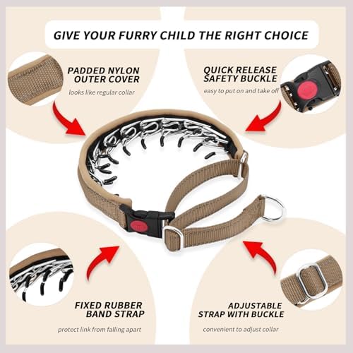 No Pull Martingale Dog Collar for Large Medium Small Dogs, Heavy Duty Nylon Reflective Adjustable Anti Pull Slip Collar with Buckle for Training Walking S Khaki