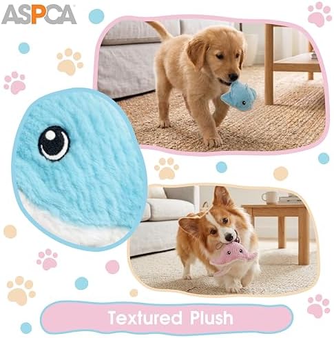 ASPCA 2 Pack Plush Dog Toy with Squeaker for Small & Medium Dogs, Soft Durable Stuffed Pet Toy for Fetch, Tug & Cuddle, Interactive, Lightweight, Engaging Play Toy for Dogs