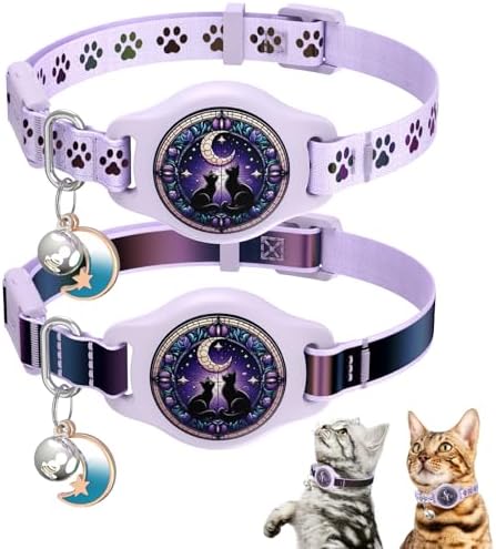 Airtag Cat Collar Breakaway, 2 Pack Cat Collar with Apple Airtag Holder | Reflective Waterproof Cat Collar with Bell, Easy Tracker with Airtag Collar, Adjustable 8-12In Lightweight & Comfortable