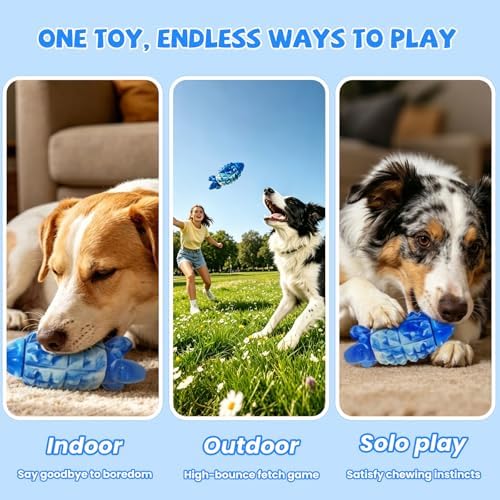YINEYA Dog Toys for Aggressive Chewers, Tough Squeaker Dog Toys, Blue
