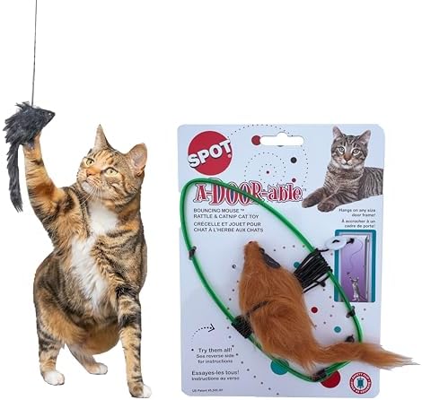 SPOT A-Door-Able Bouncing Mouse Cat Toy - Hanging Rattle & Catnip Interactive Toy, Entertain Cats for Hours, Indulge Natural Hunting Instincts, Provide Mental Stimulation, Suspend From Any Door Frame