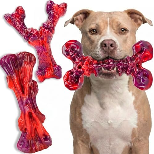 Kseroo 3-Pack Beef Flavored Dog Chew Toys for Aggressive Chewers, Red-XL
