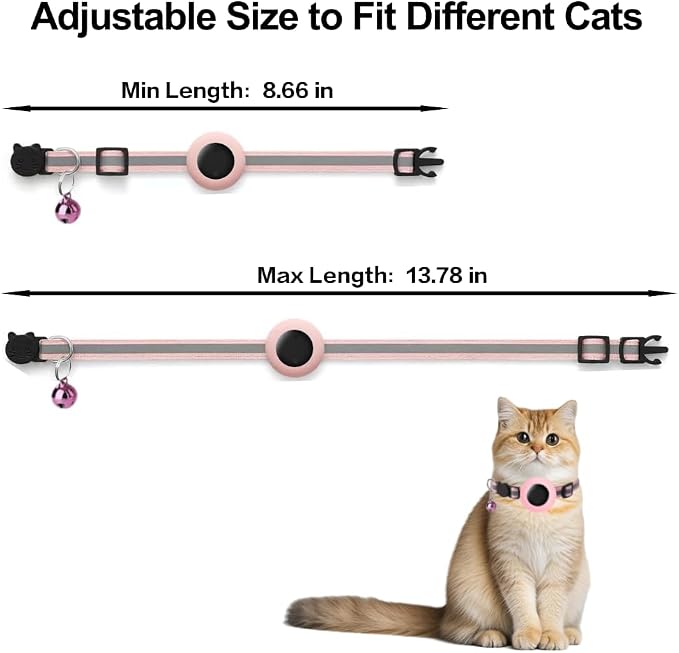 Cat Tracker Collar, Cat Collar with Finder Tag (iOS ONLY), Compatible with Apple Find My, No Monthly Fee, Cat Collar Waterproof (Pink)