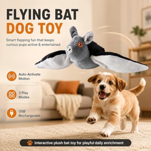 Flying Bat Dog Toy, Flying Bat Toy for Dogs, Flapping Wings Interactive Pet Toy, Cute Flapping Wings Electric Teasing Cat/Dog Toy, Hanging and Ground Play
