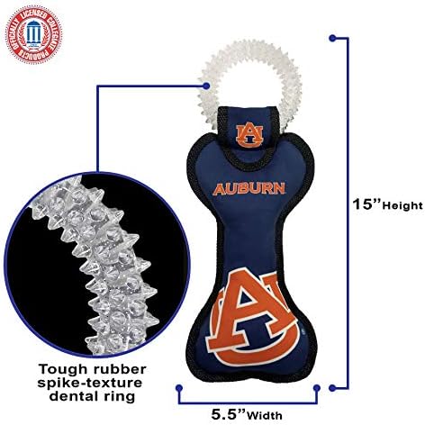 Pets First NCAA Auburn Tigers Dental Dog TUG Toy with Squeaker. Tough PET Toy for Healthy Fun, Teething & Cleaning Pets Teeth & Gum