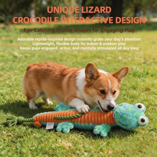 23.62 Inch Stuffing Free Lizard Squeaky Dog Toy, Tug Chew Toy for Dogs