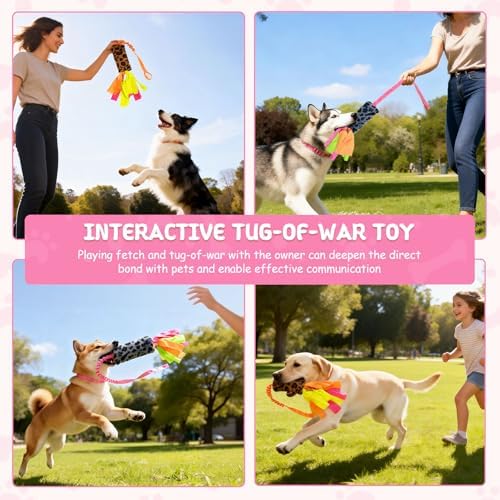 Squeaky Tug Toys for Small Medium Dogs, Interactive Tug of War Dog Training Toy, Leopard Dog Rope Chew Toys for Puppy Training Playing Games