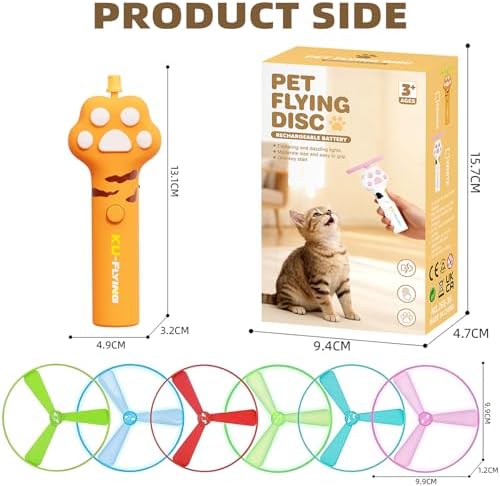 Wortade Cat Fetch Toy Launcher,Interactive Flying Disc Launcher Toy, Yellow