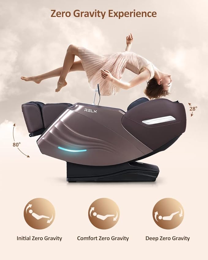 RELX 2025 Massage Chair Full Body, 15 Modes Zero Gravity SL-Track Shiatsu Massage Chair Built-in Heat System, Airbag Massage with Body Scan, Deep Yoga Stretch, Calfrest Extension and AI Control(Brown)