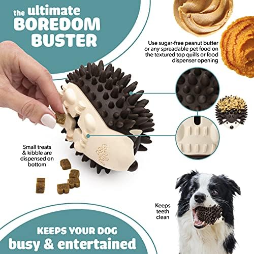 Bella Boo Pets Interactive Dog Toy for Strong Chewers - Freddy The Hedgehog All-in-One Treat Ball + Food Dispensing Slow Feeder Dog IQ Puzzle + Dental Chew Toy for Medium and Large Breed Dogs (Pink)