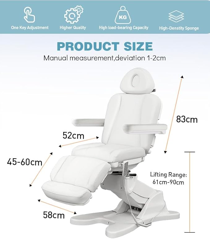 TATARTIST Electric Facial Bed Electric Spa Chair Professional Beauty Spa Beds Salon Chair Portable Massage Table White Facial Chairs for Esthetician with 4 Motors