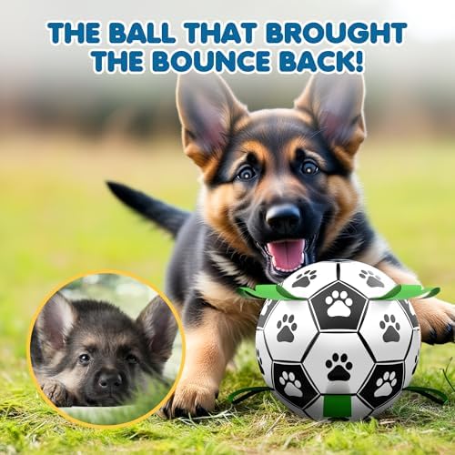 SunGrow Dog Soccer Ball, Interactive Tug-of-War Toy with Straps, Outdoor & Indoor Training, Mental Game and Physical Exercise for High-Energy Dogs, Small and Medium Breeds, 6”, 9.6 oz