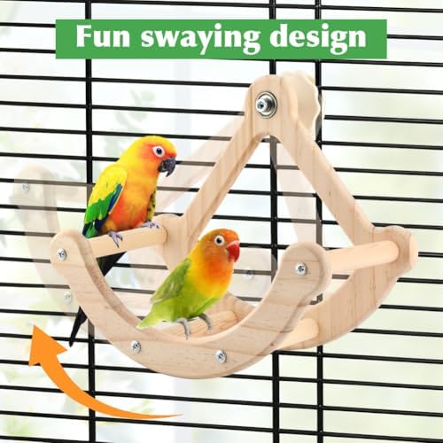 Bird Perch Toy, Wooden Interactive Rocking Perch with Exercise Wheel, Parakeet Enrichment Toy, Cockatiel Intelligence Toy for Parrots, Bird Cage Accessories for Budgies and Conures