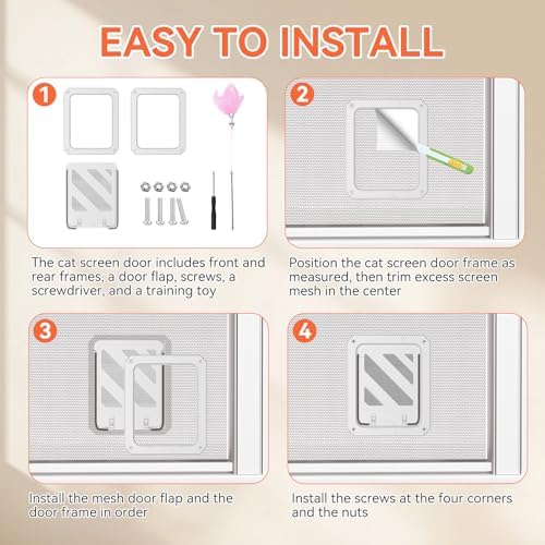LIBBEPET Cat Door for Screen Door with Lockable Flap for Cat ≤20 lbs, White