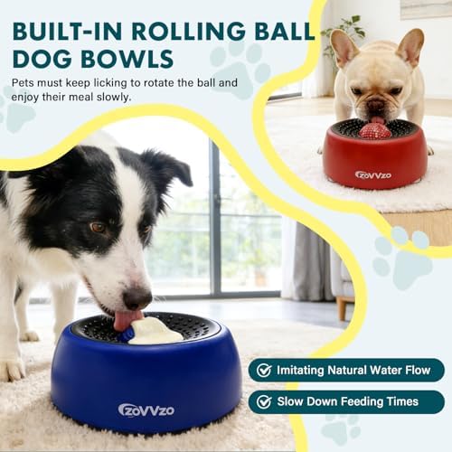 Rolling Slow Feeder Dog Bowls with Interactive Lick Ball