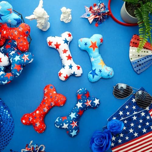 Civaner 24 Pcs 4th of July Squeaky Dog Toys Bulk Stuffed Plush Toys for Dogs Interactive Teething Chew Plaything for Small Medium Large Pets Teething Cleaning and Training