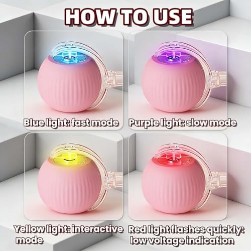 Interactive Rotating Cat Ball Toy, 360 Smart Rolling Ball Electric, Automatic Moving for Cats & Kittens (Pink)