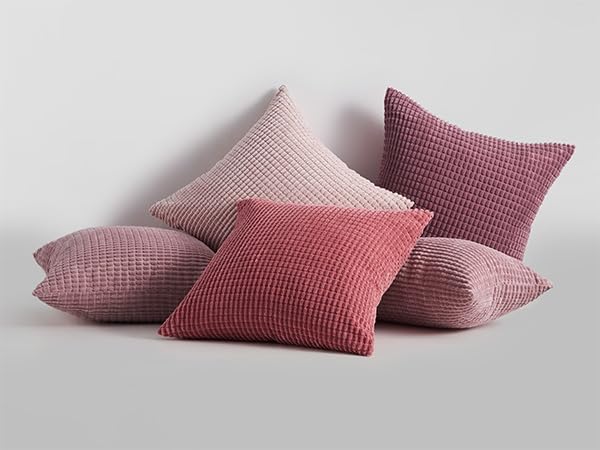 Topfinel 4 Packs Pink Decorative Throw Pillow Covers 24x24 Inch for Living Room Couch Bed Sofa, Boho Western Farmhouse Home Decor, Square Soft Moss Corduroy Fall Cushion Case 60x60 cm