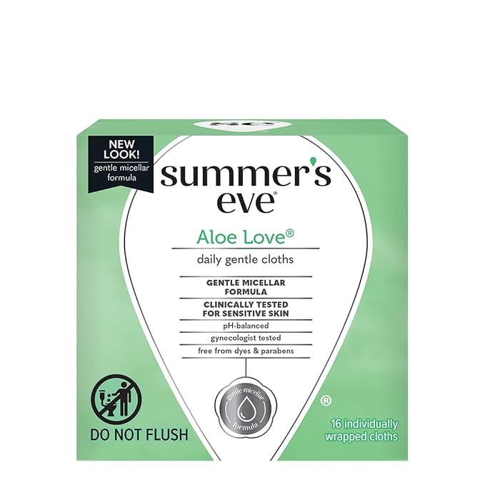 Summer's Eve Aloe Love Gentle Daily Feminine Wipes 16 Count, (Pack of 2)