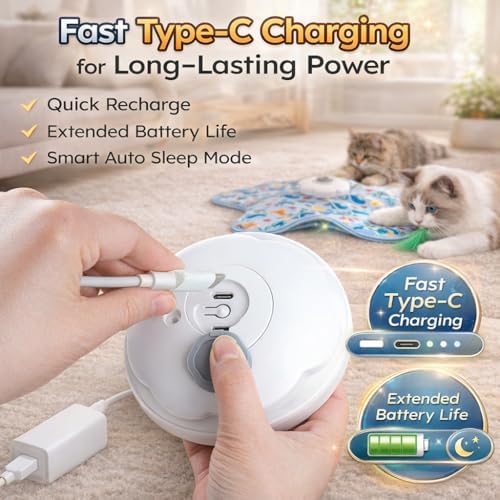Interactive Cat Toys with Squeaker for Interactive Playing, Anxiety Relief Boredom Rechargeable Automatic Feathers Toys Touch Activated for Indoor Adult Cats and Kittens (Interactive Toys)
