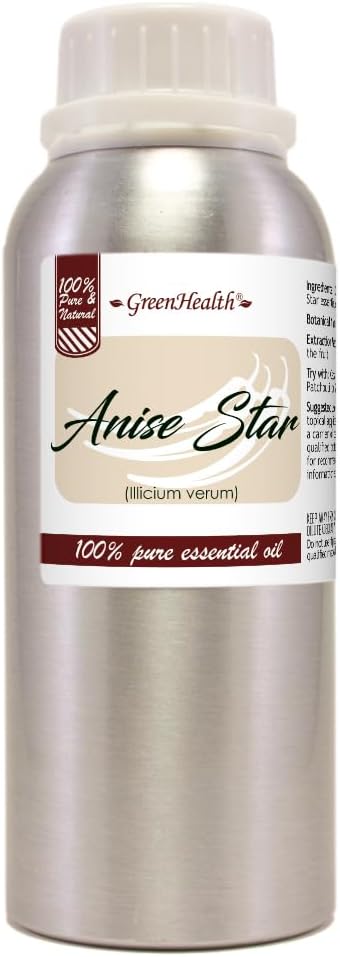 Anise Star Essential Oil - 8 fl oz (237 ml) Aluminum Bottle w/Plug and Cap - 100% Pure Essential Oil - GreenHealth