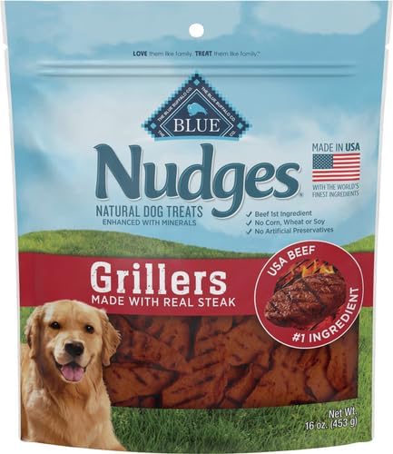 Blue Buffalo Nudges Grillers Natural Dog Treats, Made in the USA with Real Steak, 16-oz Bag, (Pack of 5)