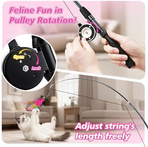 Pawaboo Cat Teaser Wand Toys, Cat Fishing Pole Toy with 3 PCS Feathers