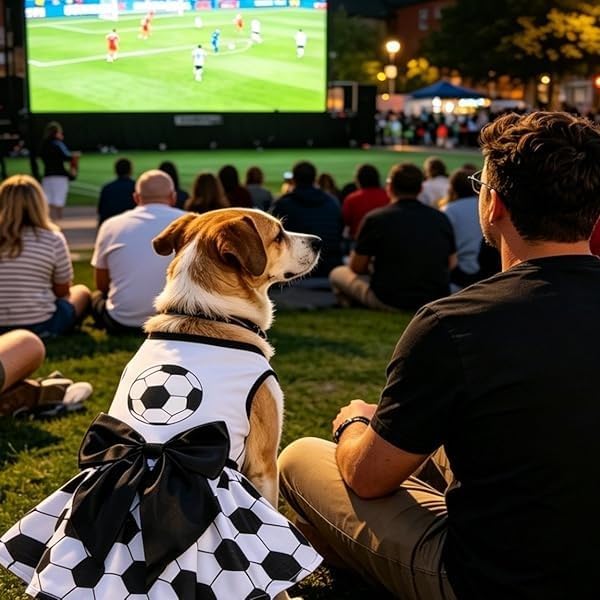 PUPTECK Soccer Ball Dog Dress with Bow, Cute Dog Skirt White and Black M | Breathable Soft Pet Clothes for Small Medium Dogs Cats, Puppy Outfits Apparel Costume for Game Day Celebration Holiday Party