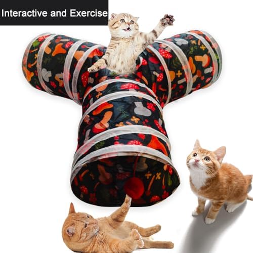 Cat Tunnel Tube Toys, 3 Ways Tunnels for Indoor Cats with Play Ball