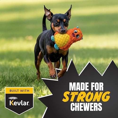 Bite Force - Durable & Strong Dog Toy Orange Monster with Squeaker, Kevlar-Reinforced for Aggressive Chewers.