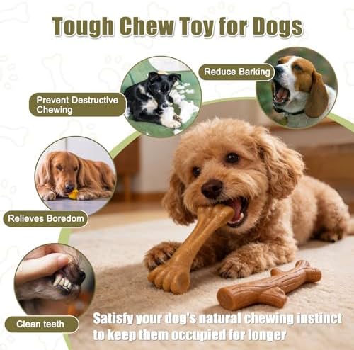 SCHITEC Dog Chew Toys for Aggressive Chewers, [2 Pack] Tough Bone and Stick Set with Chicken Flavor, Long Lasting Durable Puppy Teething Toy for Puppies Small Medium Dogs