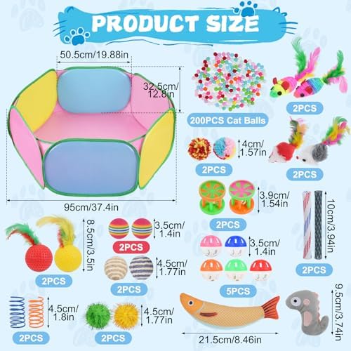 Foxtell Cat Ball Pit Include 226 PCS Interactive Cat Toys for Indoor Bored Self Play Enrichment Toy for Indoor Cats Interactive Fun and Exercise