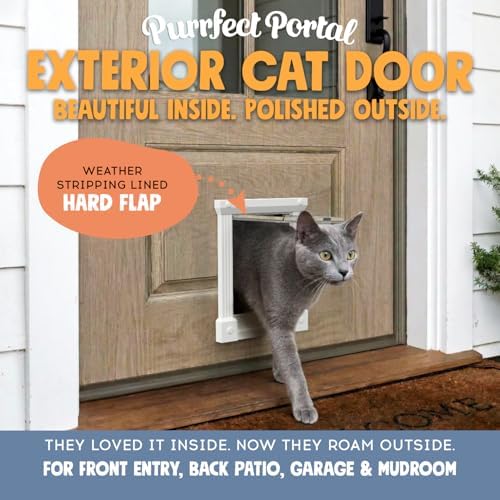 Purrfect Portal Exterior and Interior Cat Door, 4-Way Locking Magnetic Cat Flap for Solid & Hollow Core Doors, Outdoor Pet Door for Cats & Small Dogs, Easy Install Secure Exterior Cat Door