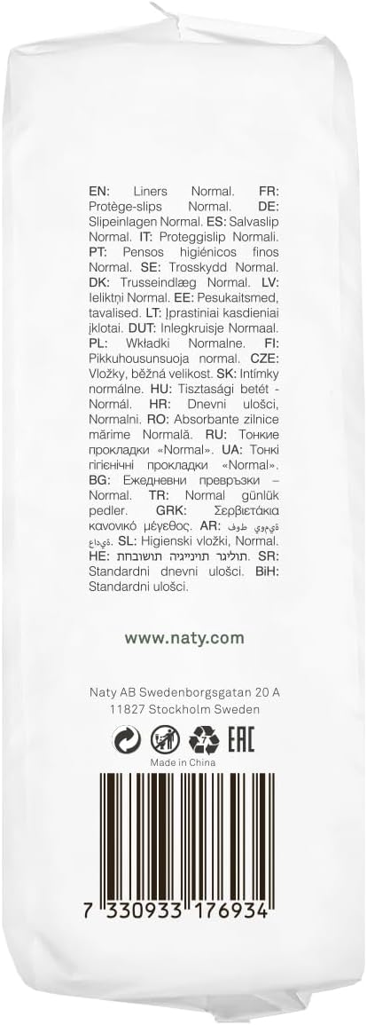 Naty Panty Liners for Women – for Daily use, Thin Discreet with Organic Cotton to Keep You Fresh (32 Count)