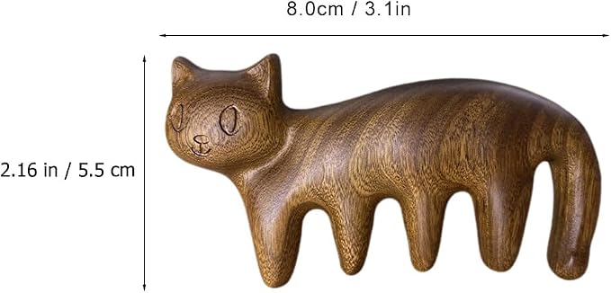 Ipetboom Wooden Scalp Massage Comb: 3.1In Cat Shape Sandalwood Head Wide Tooth Massager for Hair GuaSha, Hair Care, Relaxation & Blood Circulation