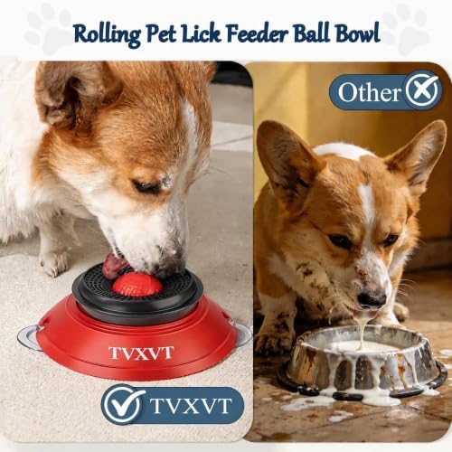 Rolling Lick Feeder Ball Bowl with Suction Cups Anti Slip Slow Feeder Interactive Puzzle Enrichment Toy for Dogs Cats Suitable for Wet Food Yogurt Bone Broth Nutrient Liquid (Red)