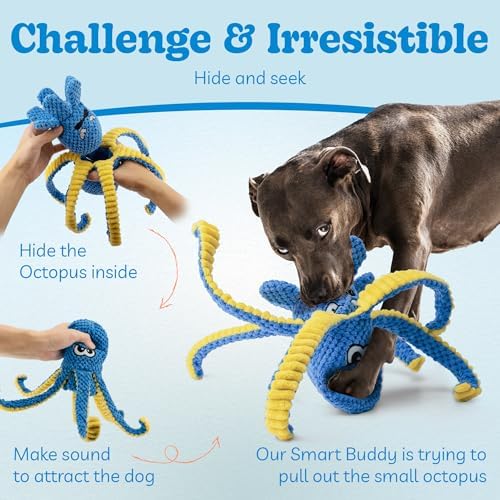 Interactive Dog Toys, 4 Pack Octopus Squeaky Hide And Seek Large Dog Toys | Tough Plush Chew Toy to Keep Them Busy, Tug of War Doggie Toy for Small,Medium and Large Breeds, Puppy Toys Puzzle