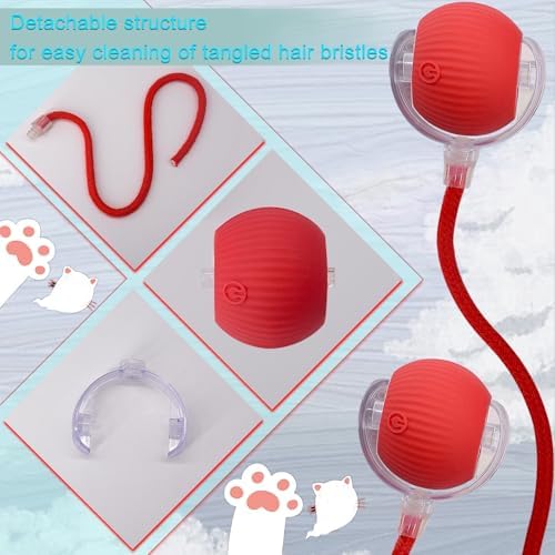 Interactive Cat Dog Toy Ball: Indoor Automatic Moving Smart Rolling Fun Pet Game with Led Light and Tail for Motion Activated, Kitten Puppy Present, Chase Exercise, Hunting Simulation-Upgrade (Red)