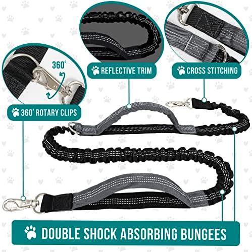 PetAmi Hands Free Dog Leash Waist Belt Bag Fanny Pack, Double, Sea Blue