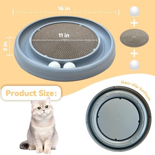 Interactive Cat Ball Track Toy for Indoor Cats, Cat Scratching Board & Exercise Set for Bored Indoor Adult and Kitten Mental & Physical Stimulation, with Spare Ball to Prevent Loss (Grey)