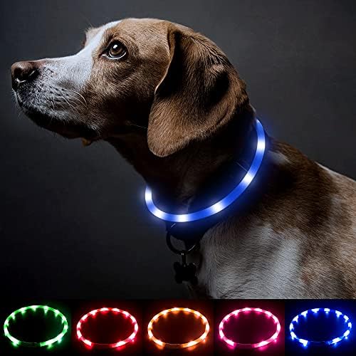 BSEEN Light Up Dog Collar, Cuttable LED Dog Collar Rechargeable Puppy Collar Glowing Safety Dog Walking Lights for Small Medium Large Dogs (Blue)