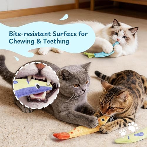 Catnip Toys, [12000mg] Extra Large Cat Toys for Indoor Cats, 100% Natural North American Catnip Floppy Fish, Crinkle Sound, Soft Cotton-Free Surface for Chewing, Teething & Kicking