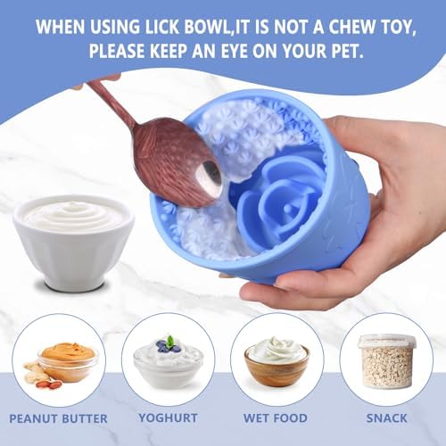 Silicone Lick Bowl for Dogs,Freeze Bowl for Dogs with Suction Cups for Dog Anxiety Relief,Interactive Dog Puzzle Toy (Blue)