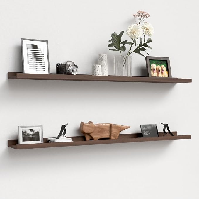 Boswillon Floating Shelves Set of 2, Long Wall Shelf with Lip, 48in, Walnut | Display Ledge Shelf for Room Wall, Wall Decor Shelves for Bathroom, Living Room, Bedroom, Kitchen, Nursery Room, Rustic, Wood