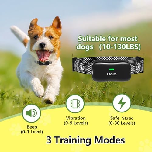 Htcuto X3 Wireless Dog Fence & Training Collar for 2 Dogs, 3500FT Adjustable Fence & 6100FT Remote Collar, IPX7 Waterproof, 185 Days Standby Rechargeable Battery, 3 Training Modes, 10-130 lbs