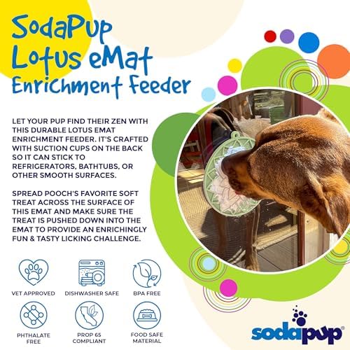 SodaPup Lotus eMat – Durable Enrichment Feeder Made in USA from Non-Toxic, Pet-Safe, Food Safe Rubber for Mental Stimulation, Avoiding Overfeeding, Fresh Breath, Digestive Health, Calming, & More